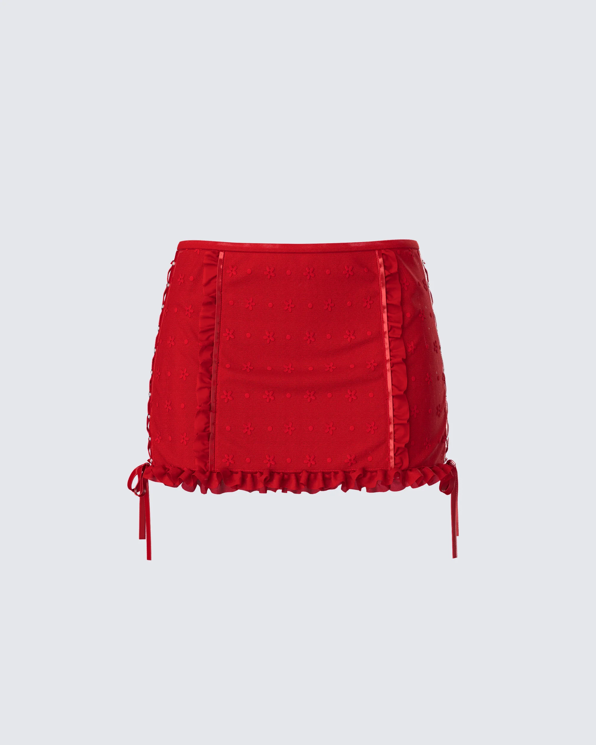 Kimona Red Ruffle Micro Mini Skirt