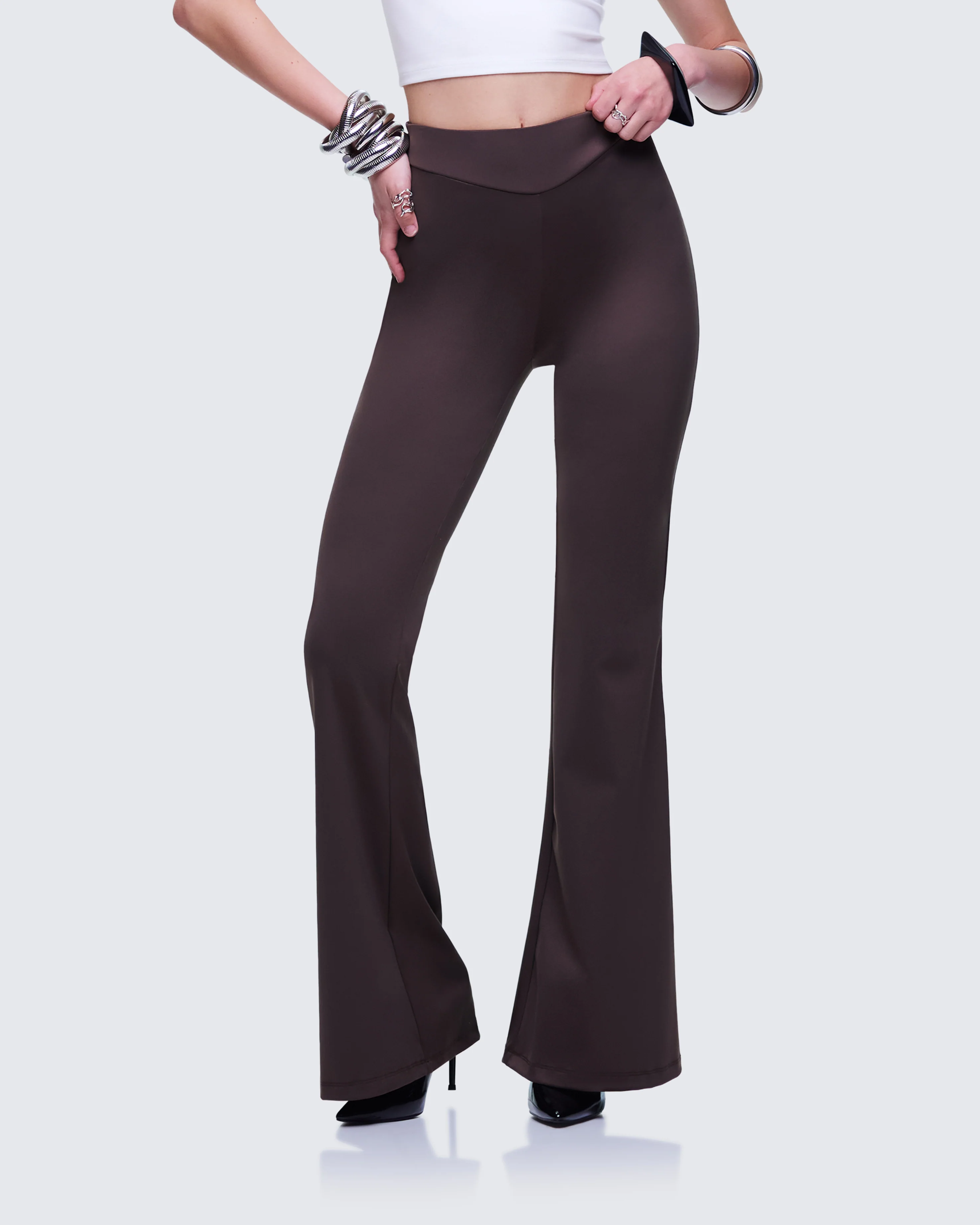 Quintessa Brown Ruched Back Flare Pants