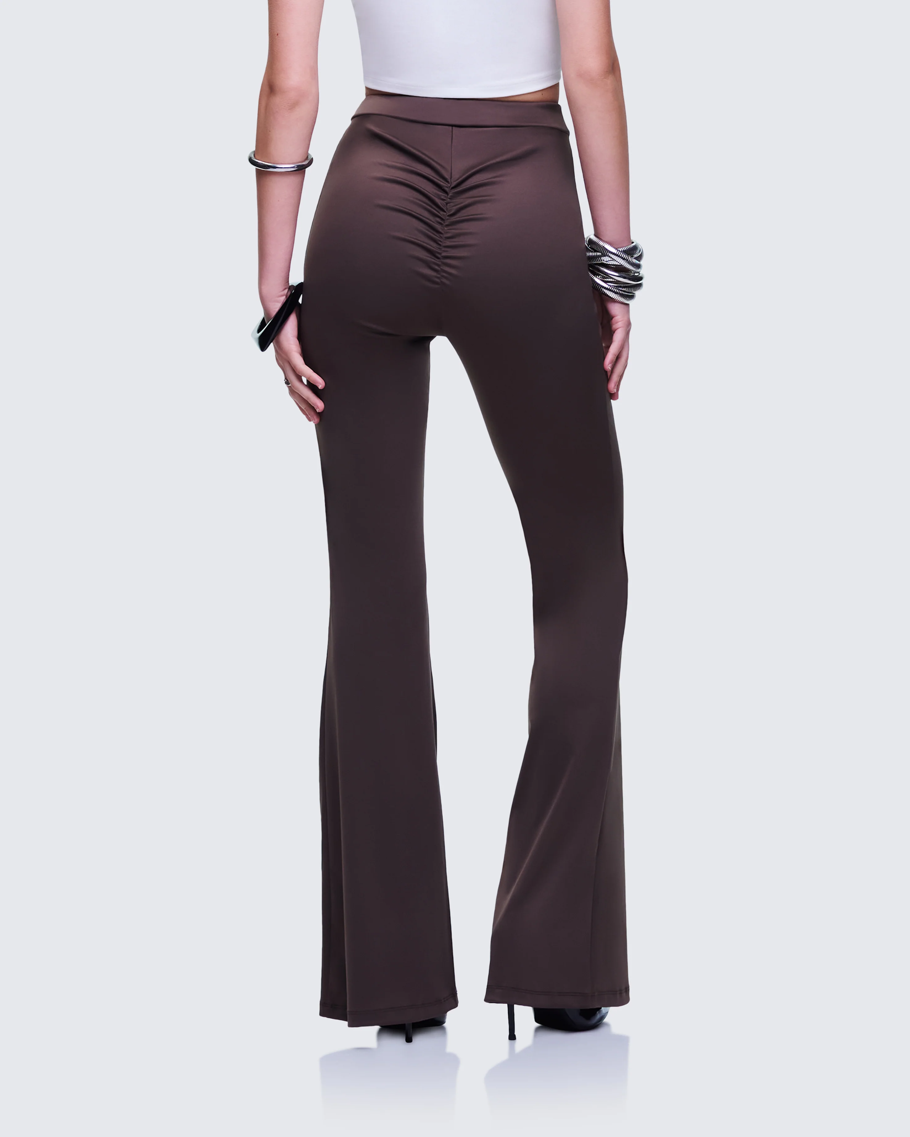 Quintessa Brown Ruched Back Flare Pants