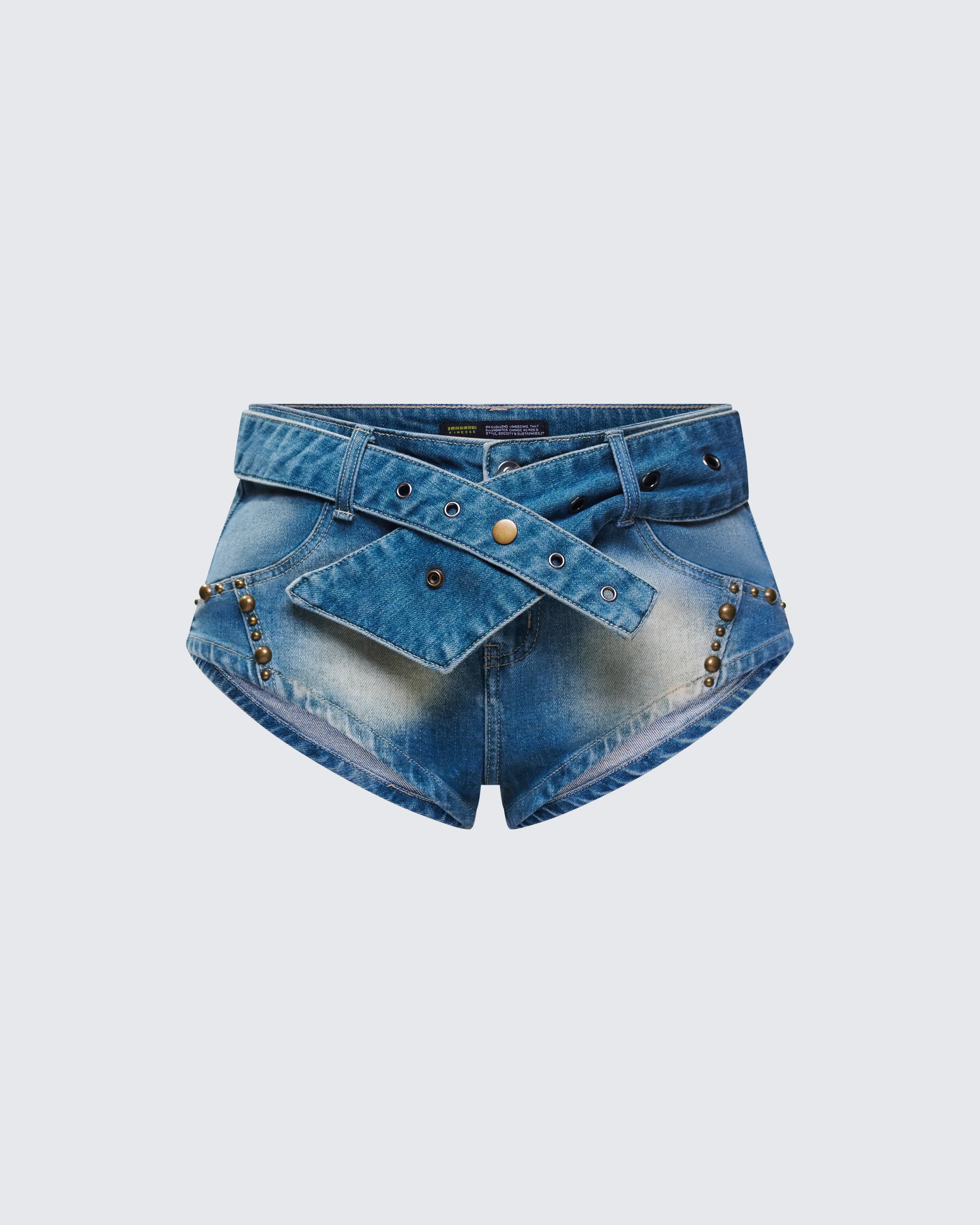 Sol Blue Belted Mini Denim Short