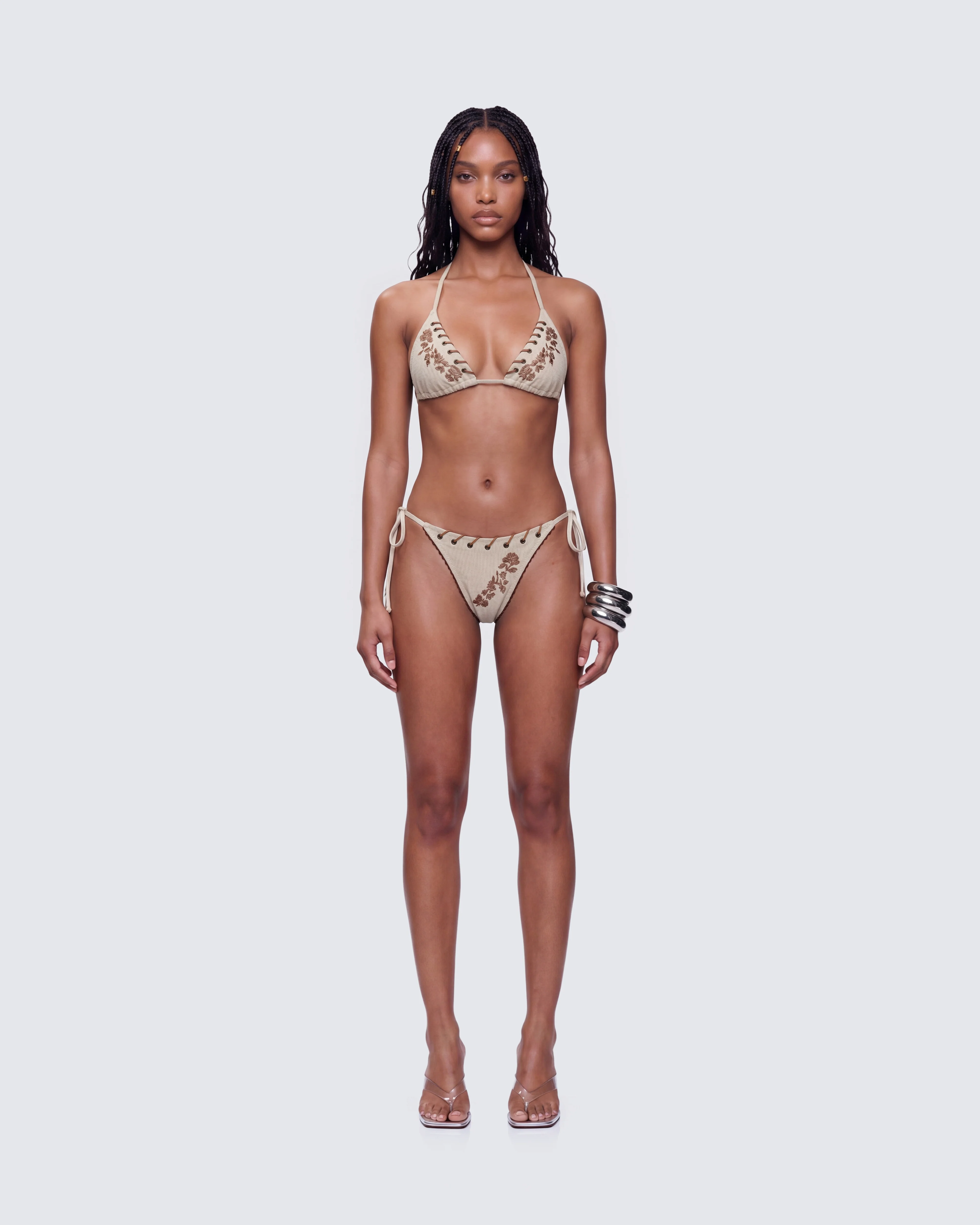 Yusra Tan Faux Suede Laced Bikini