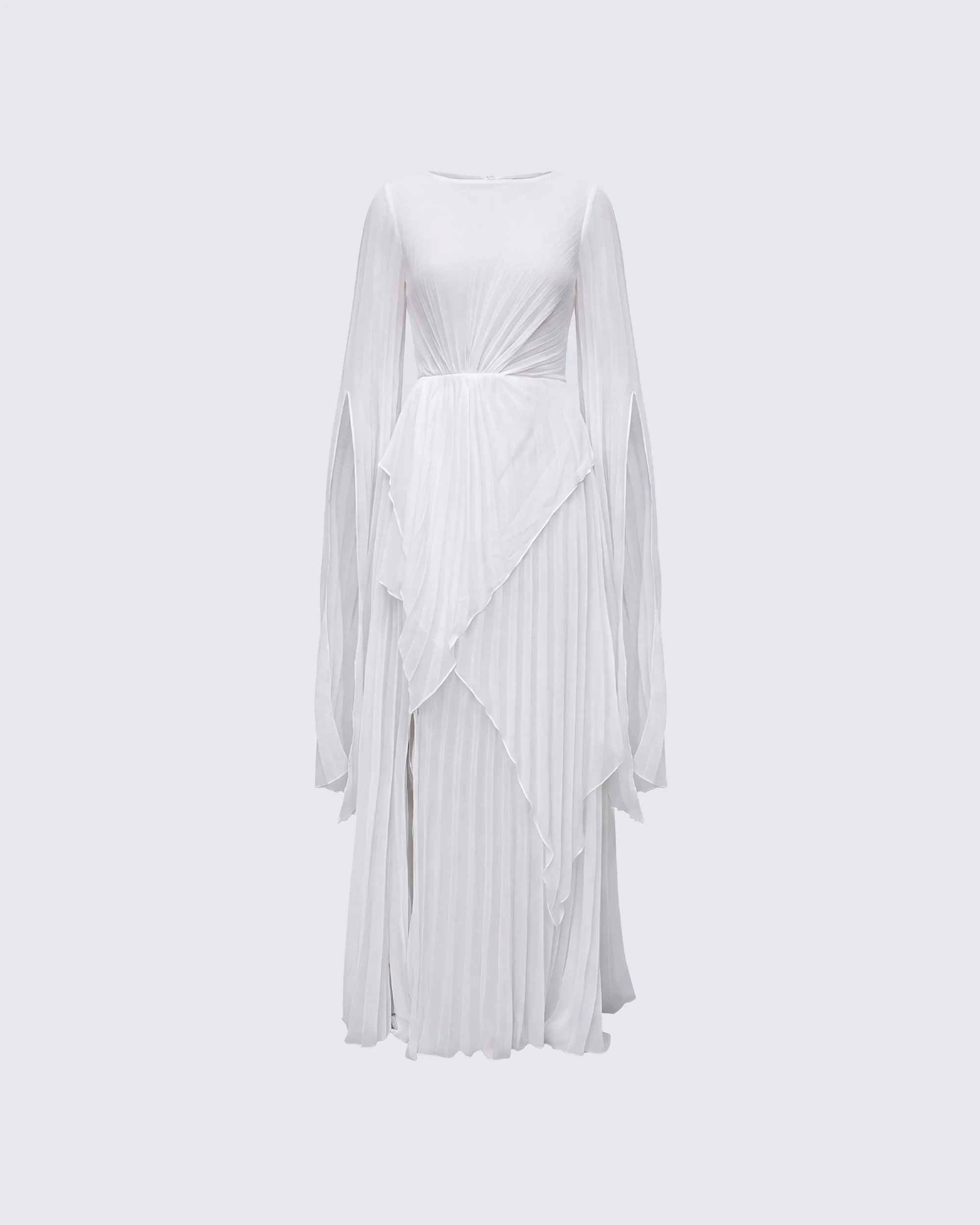 Zady White Layered Sunray Pleated Georgette Maxi Dress