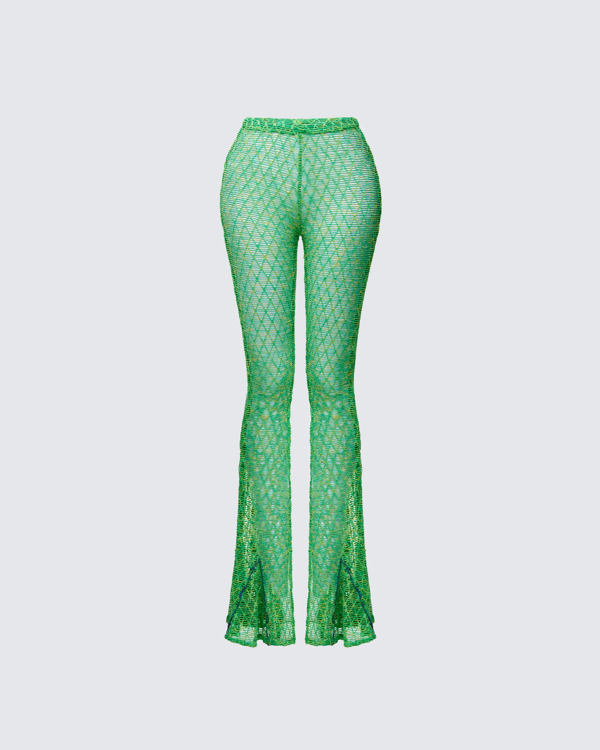 Zayla Green Net Flare Leg Trousers