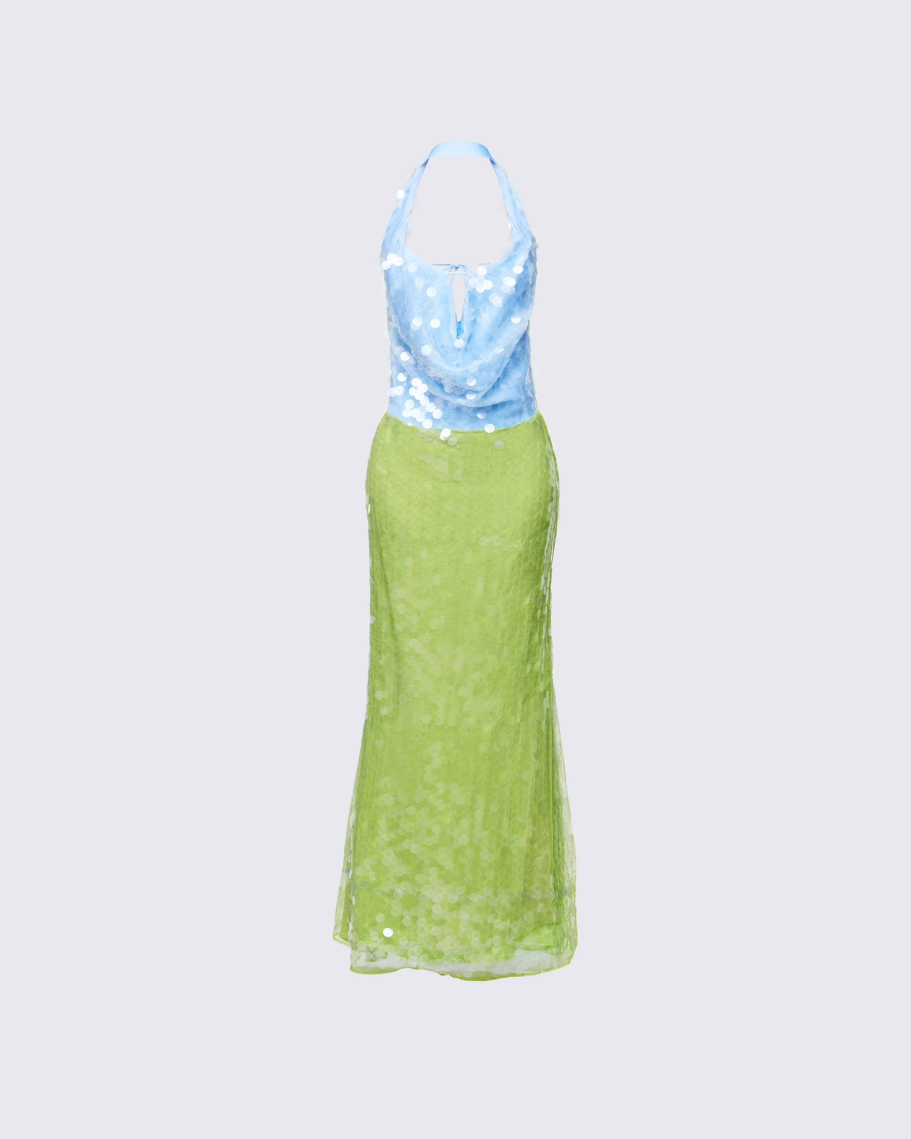 Zelda Blue Sequin Cowl Neck Maxi Dress