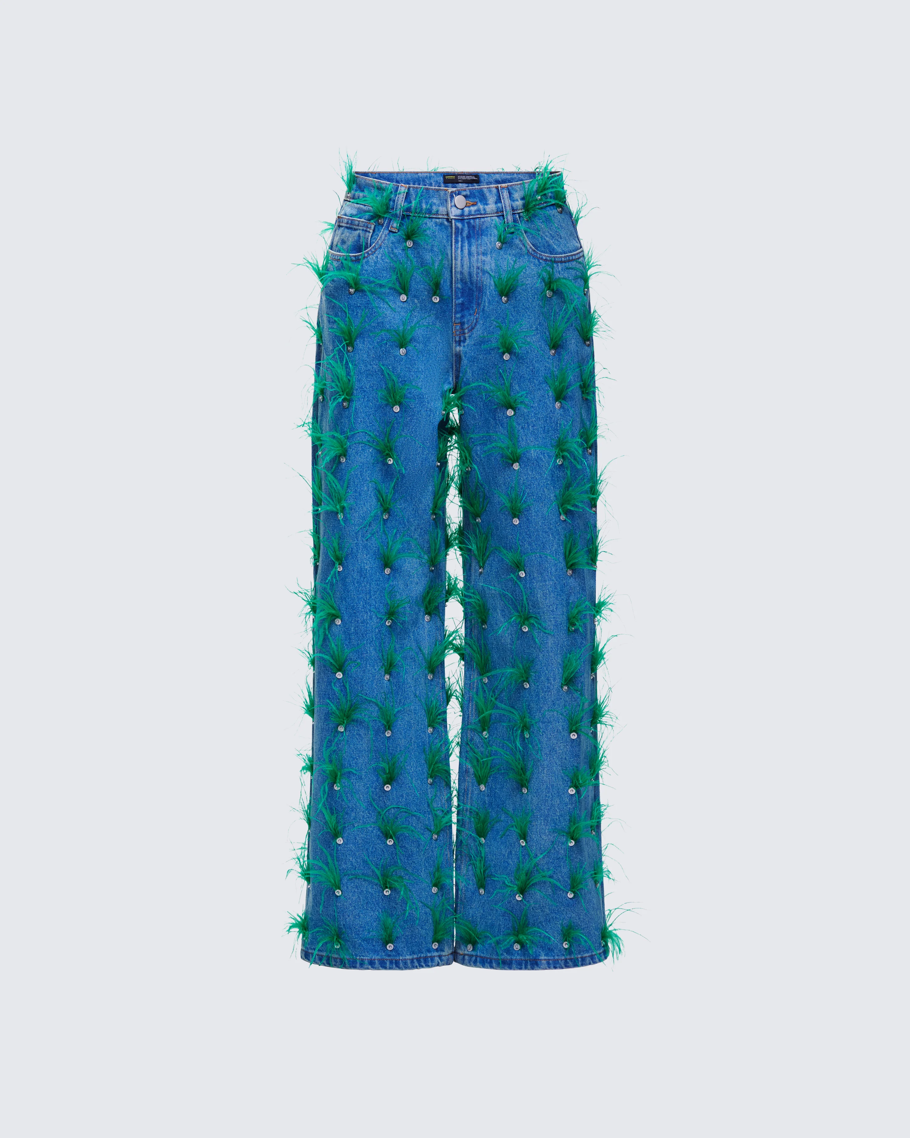 Zia Blue Denim Feather Straight Leg Pant