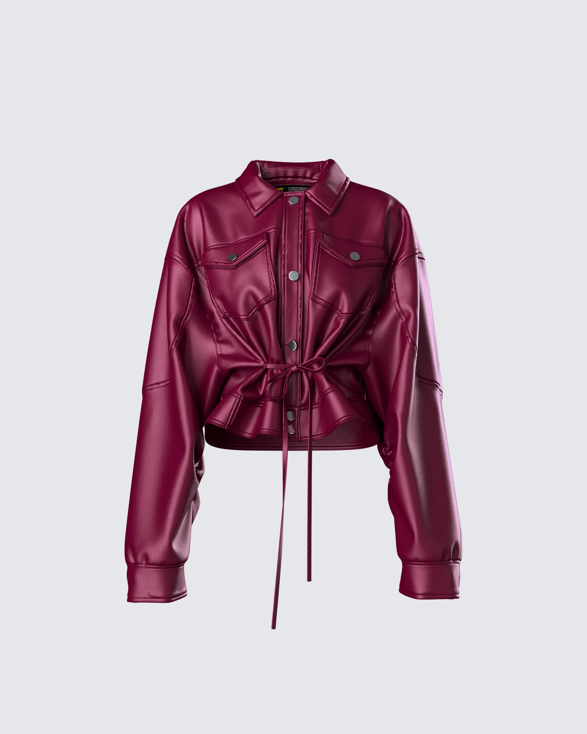 Zui Maroon Vegan Leather Oversized Cropped Jacket