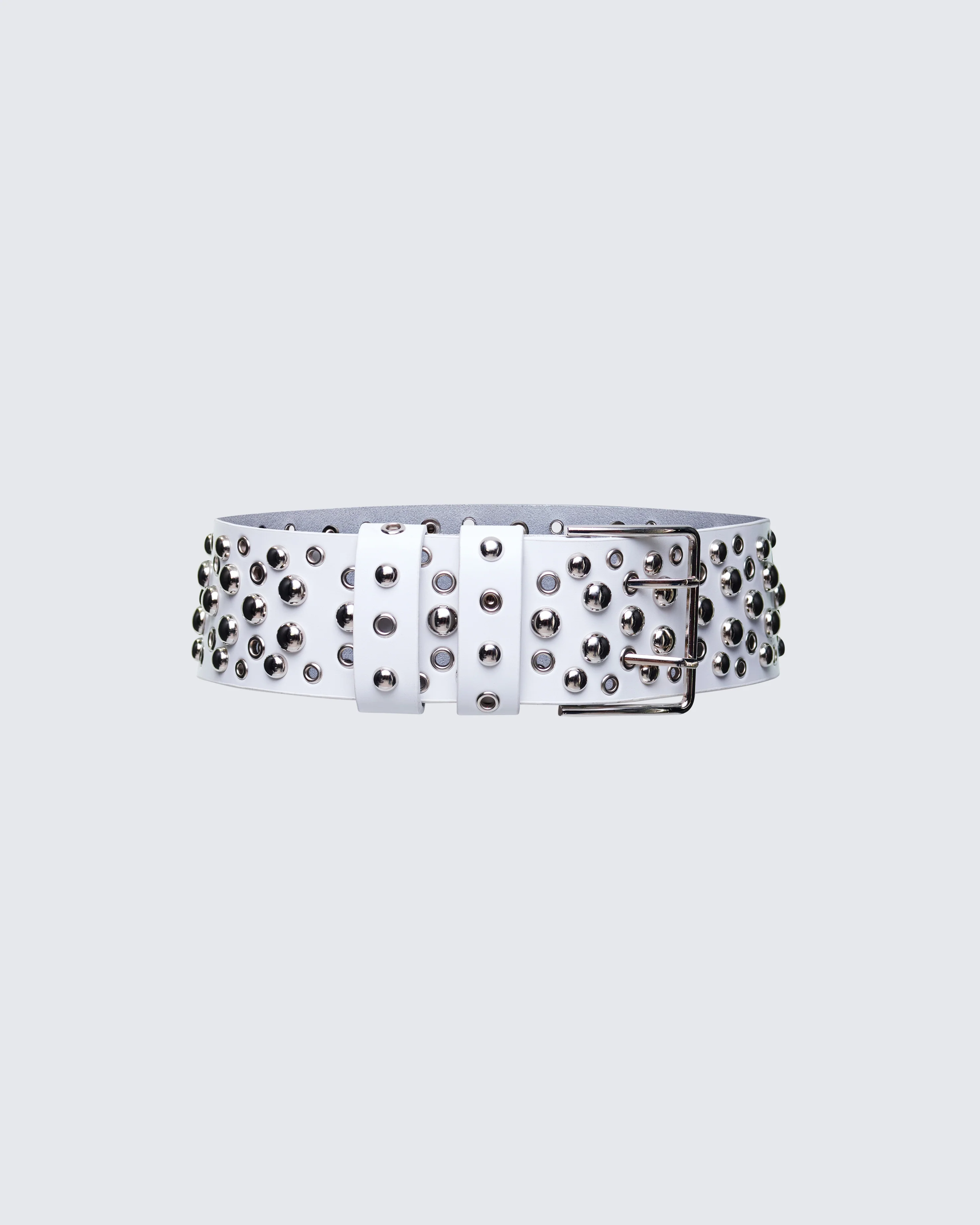 Quen White Real Leather Studded Hip Belt