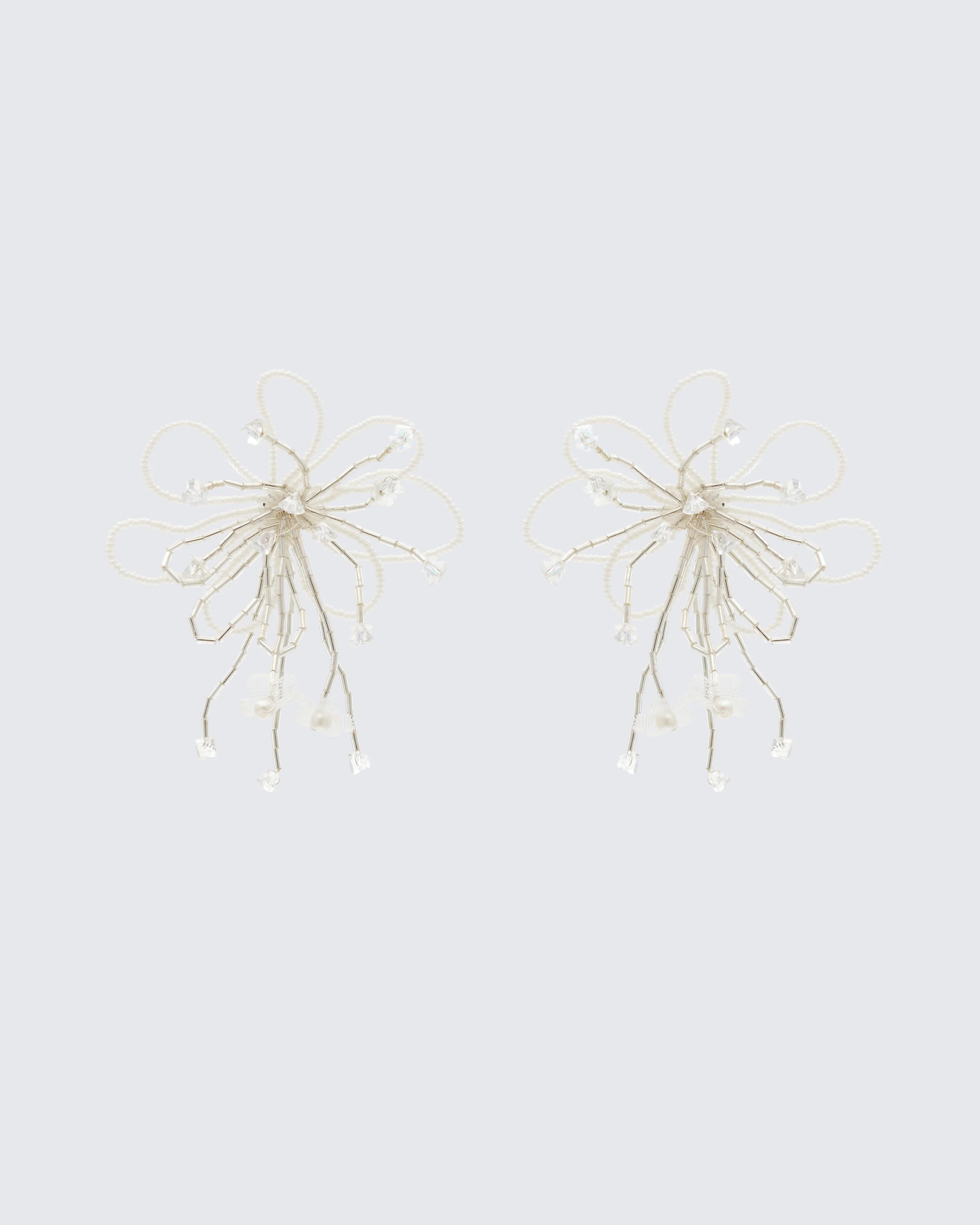 Sandra White Beaded Flower Earrings