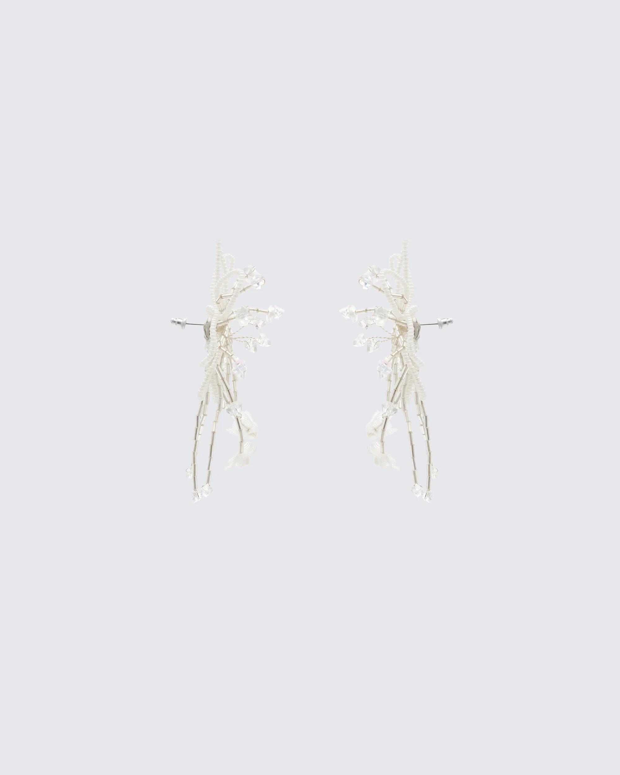 Sandra White Beaded Flower Earrings