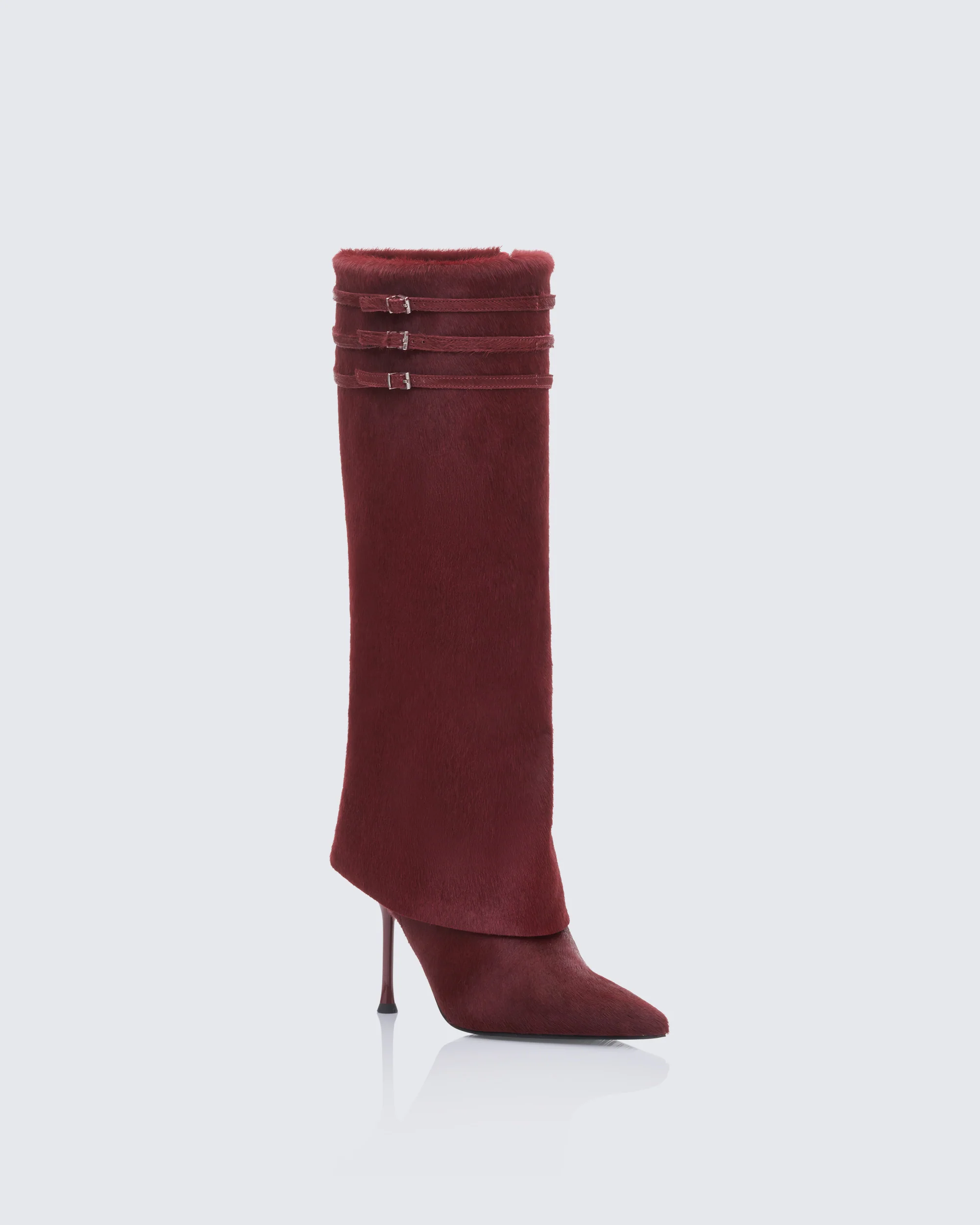 Tammy Burgundy Real Leather Pony Fold Over Boots