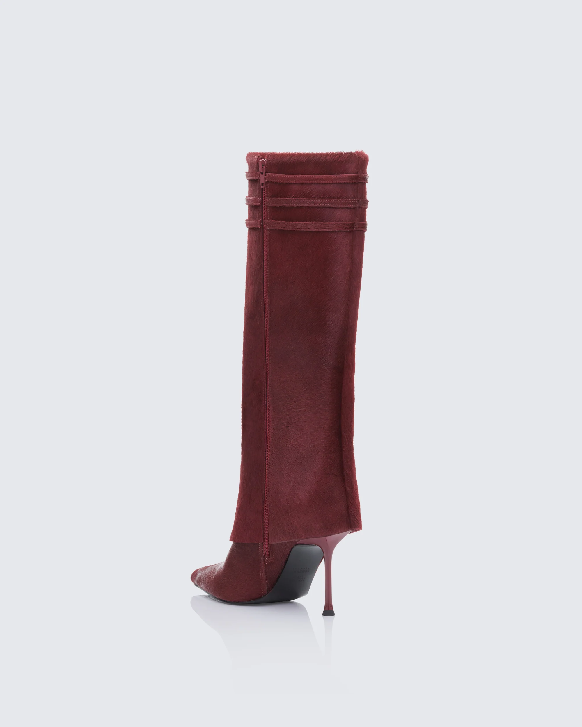 Tammy Burgundy Real Leather Pony Fold Over Boots