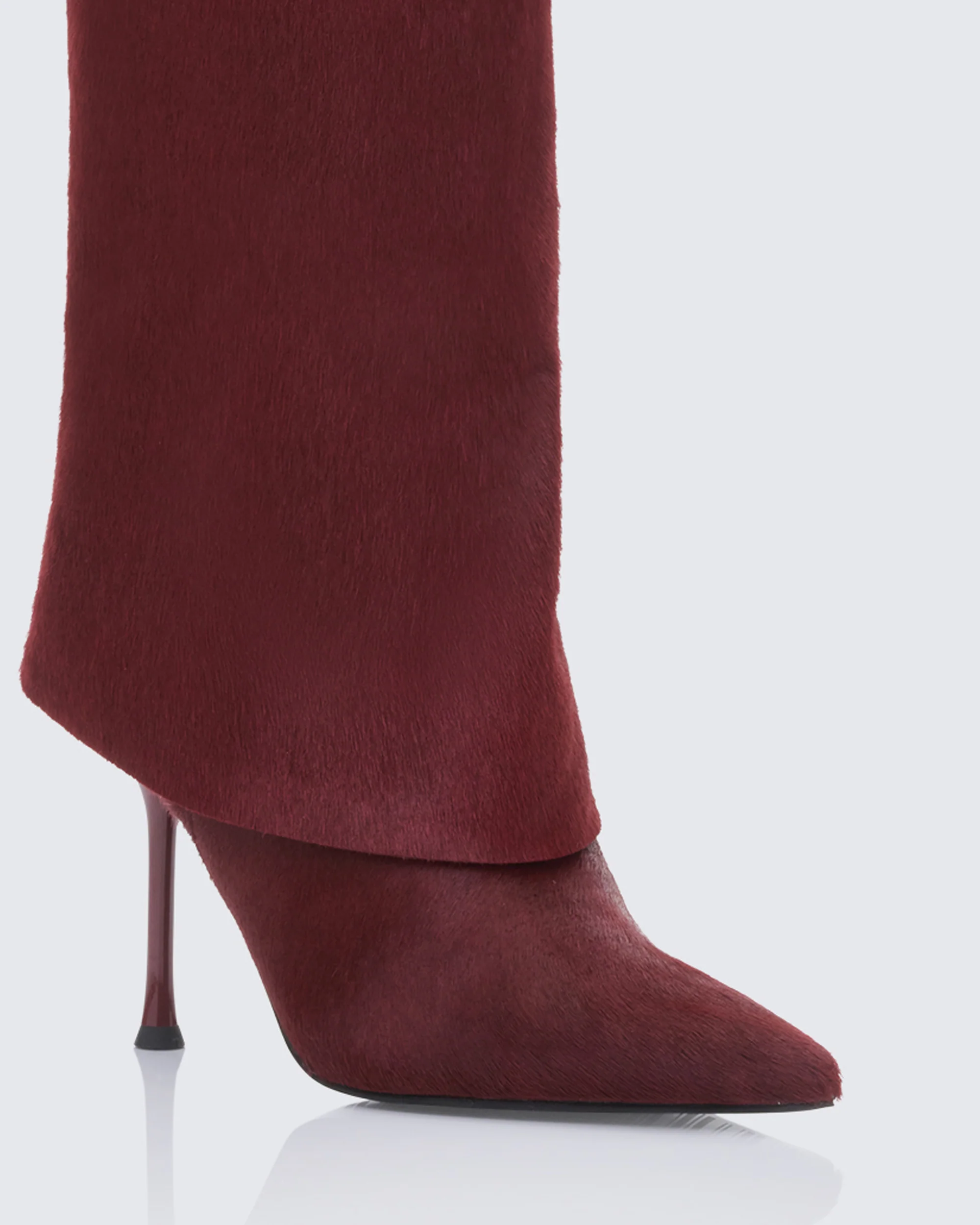 Tammy Burgundy Real Leather Pony Fold Over Boots