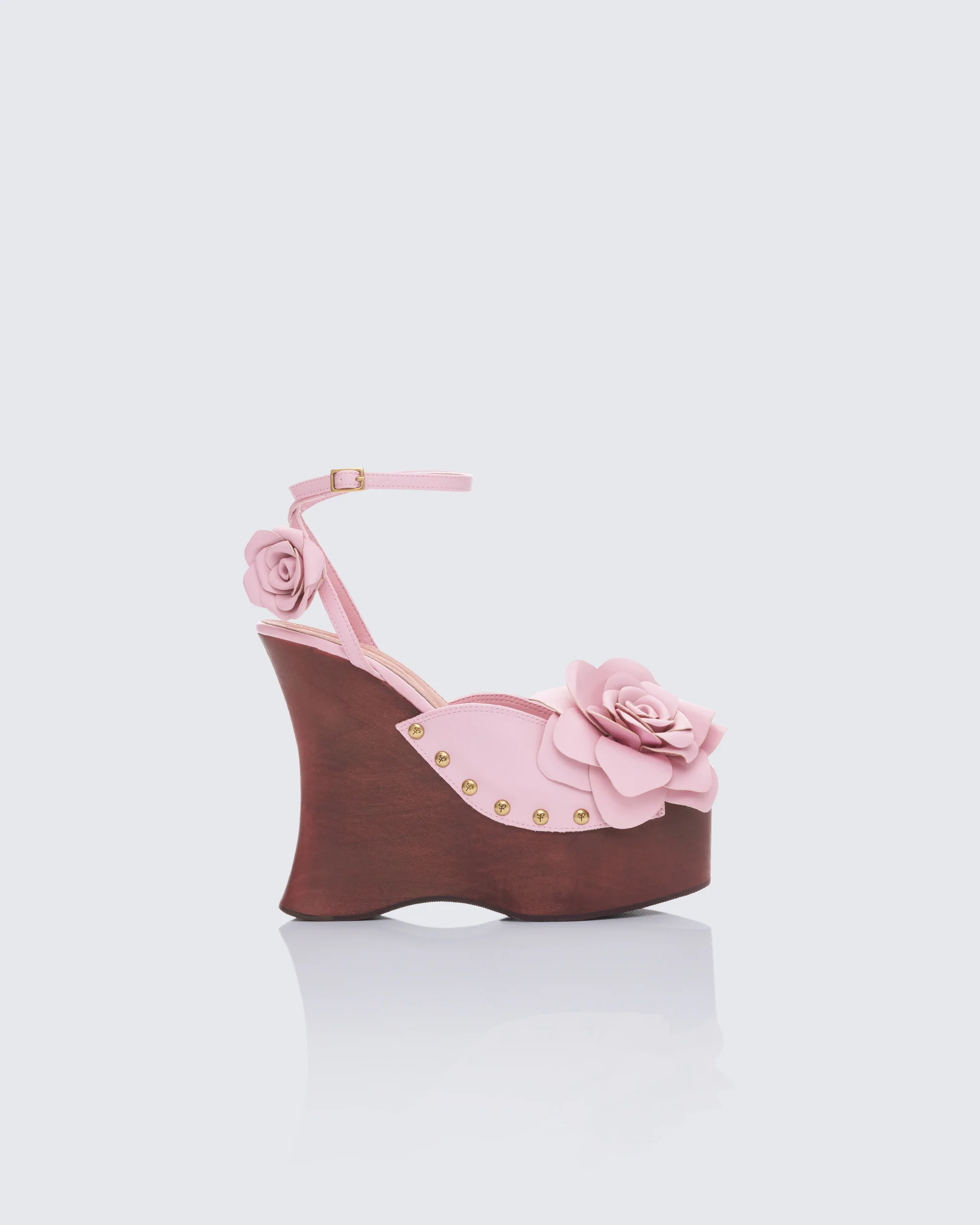 Elyanna Pink Corsage Wooden Wedges