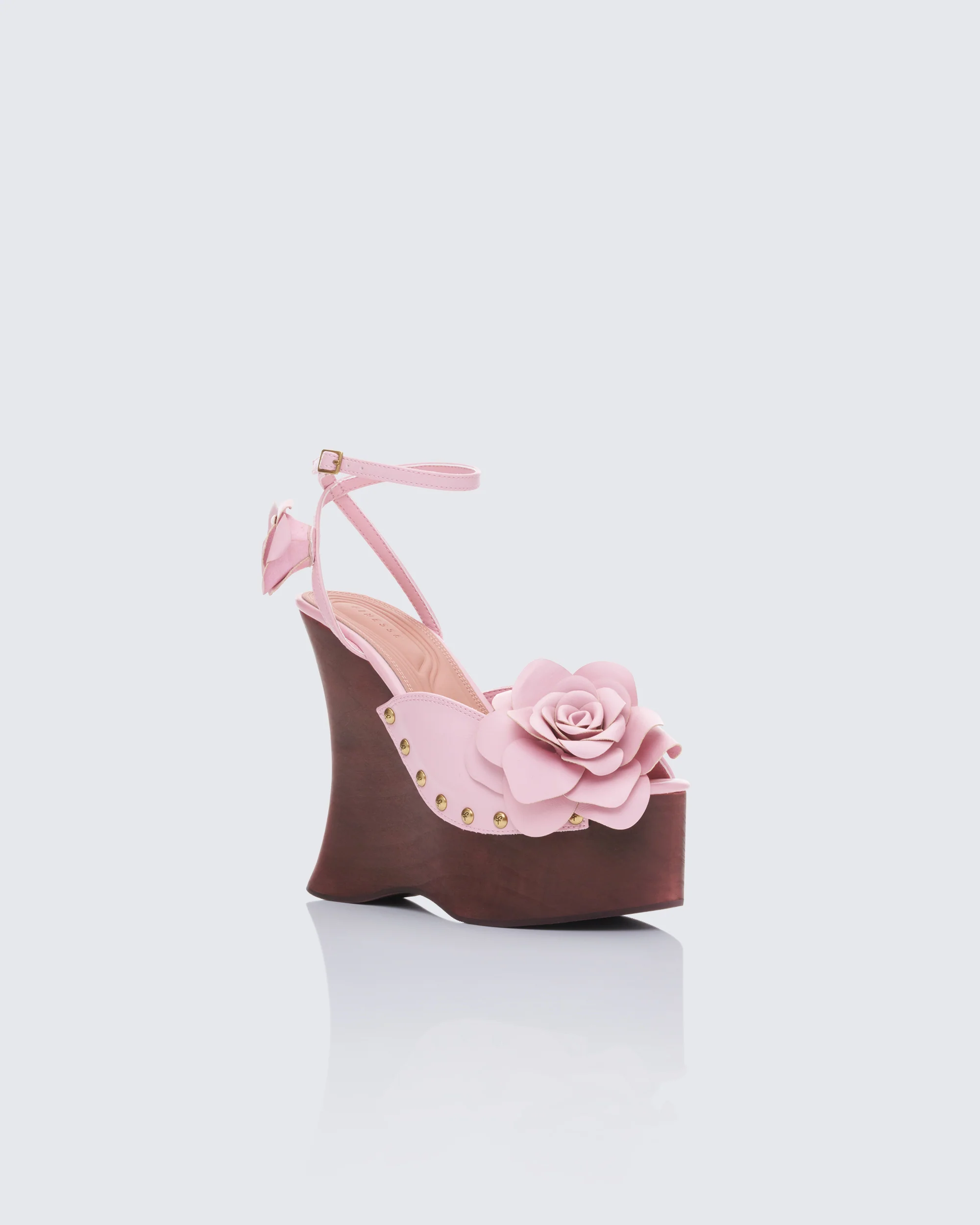Elyanna Pink Corsage Wooden Wedges