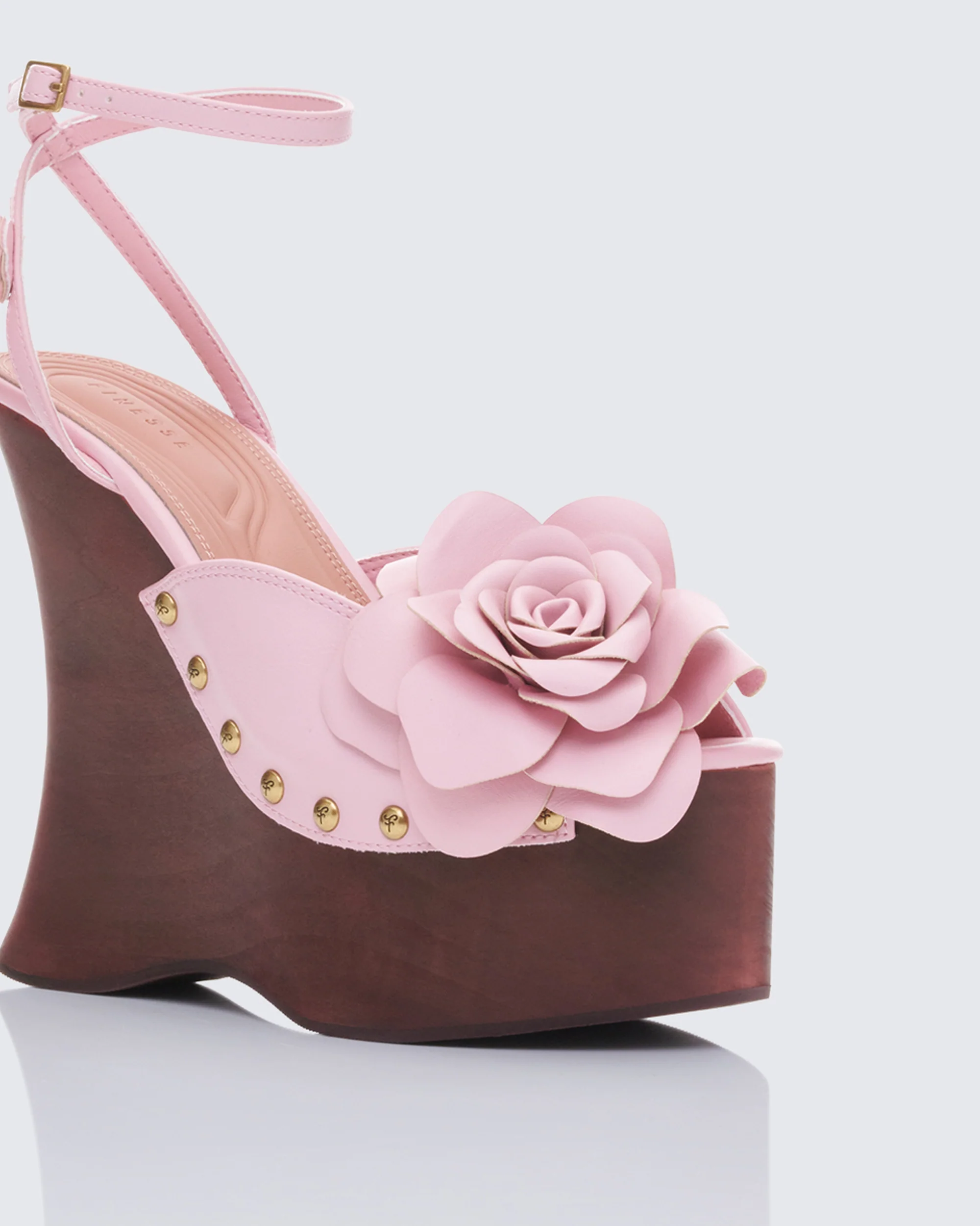 Elyanna Pink Corsage Wooden Wedges