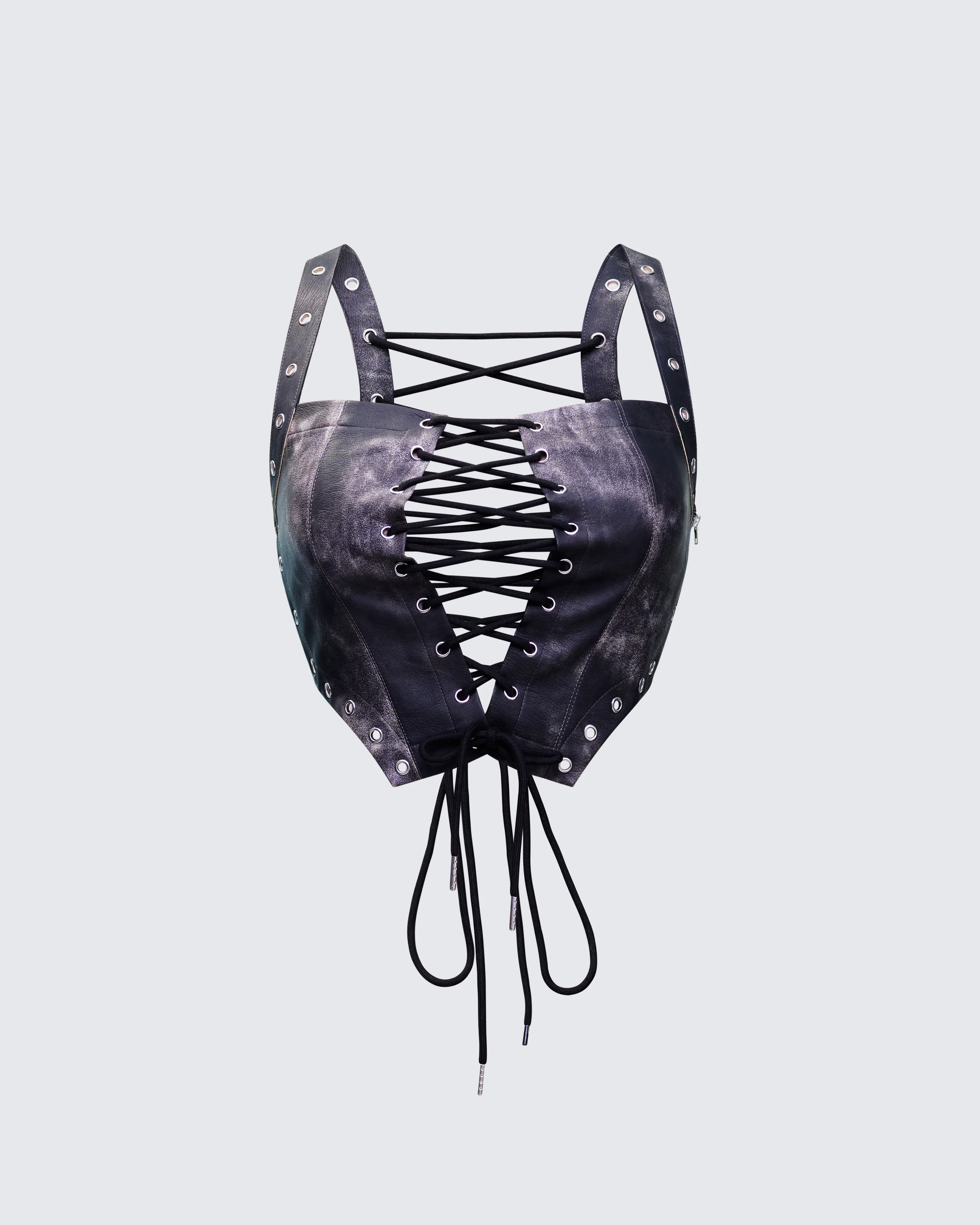 Danira Black Vegan Leather Backless Corset Top