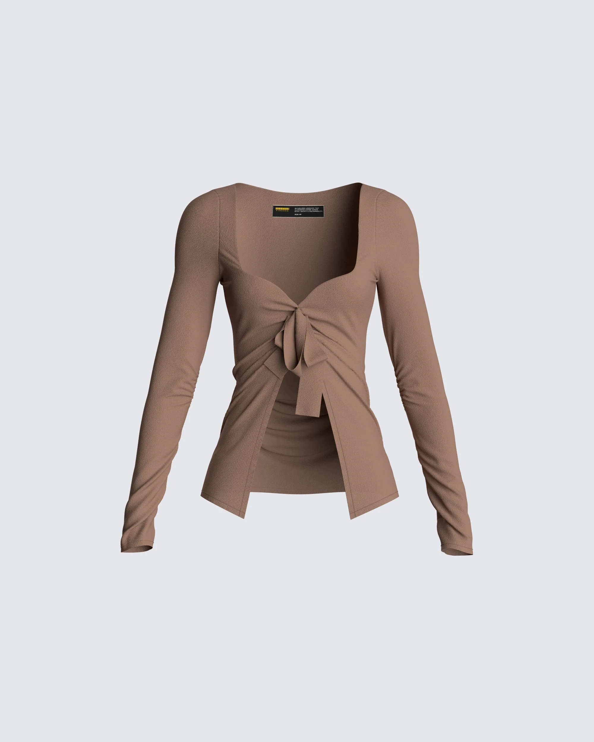Abra Taupe Tie Front Top