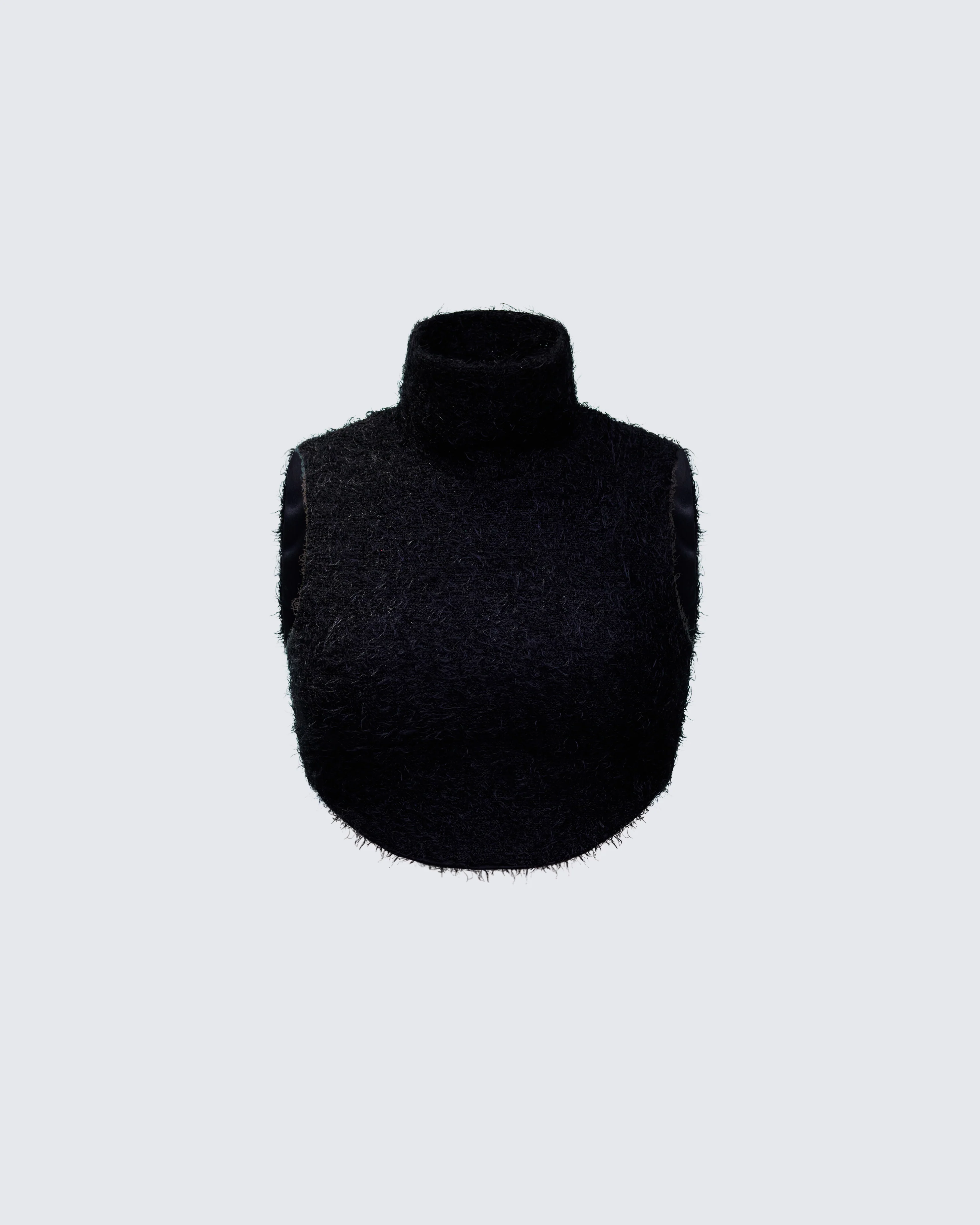Ara Black Fuzzy Turtleneck Crop Top