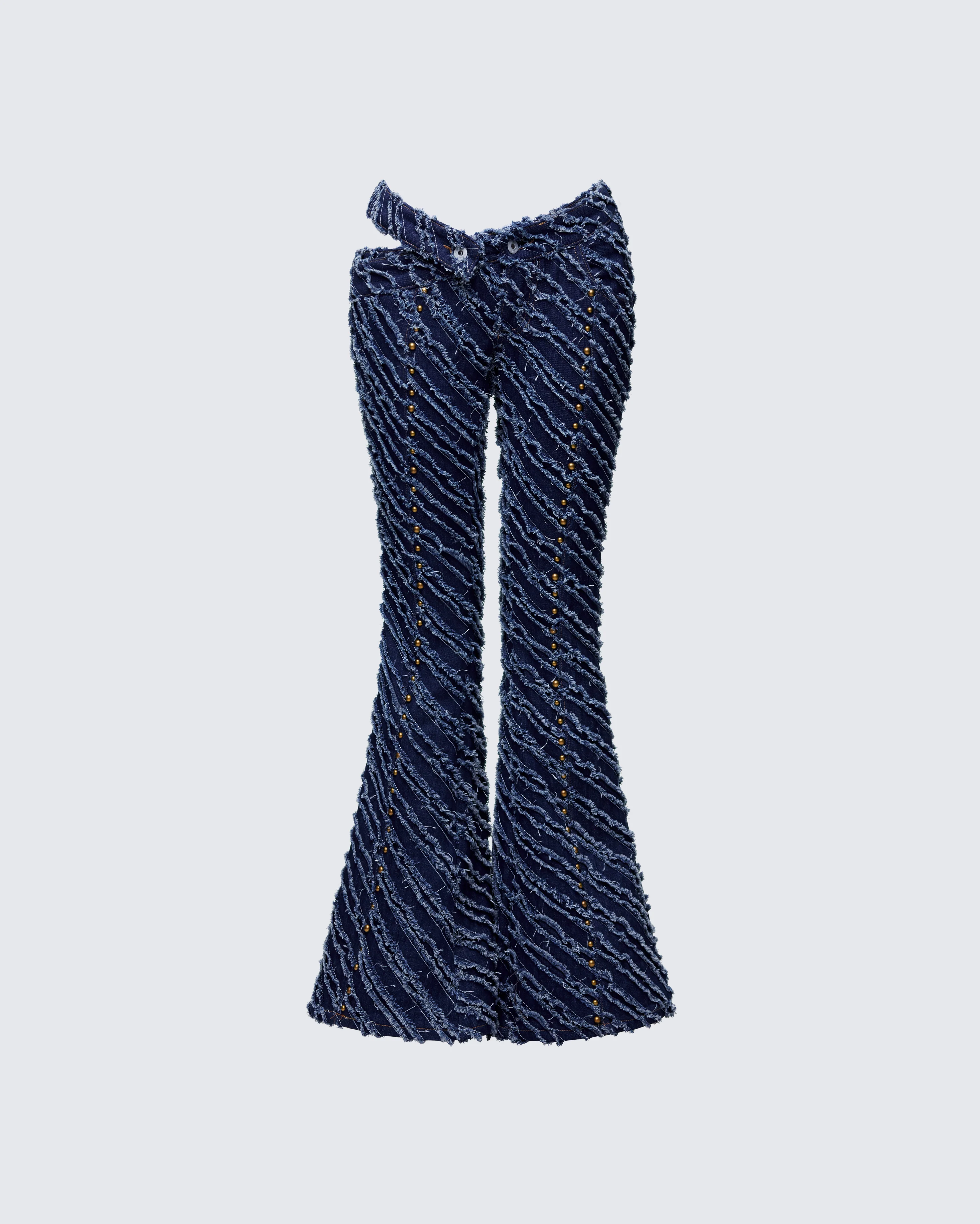 Aviv Blue Denim Studded Flared Jeans