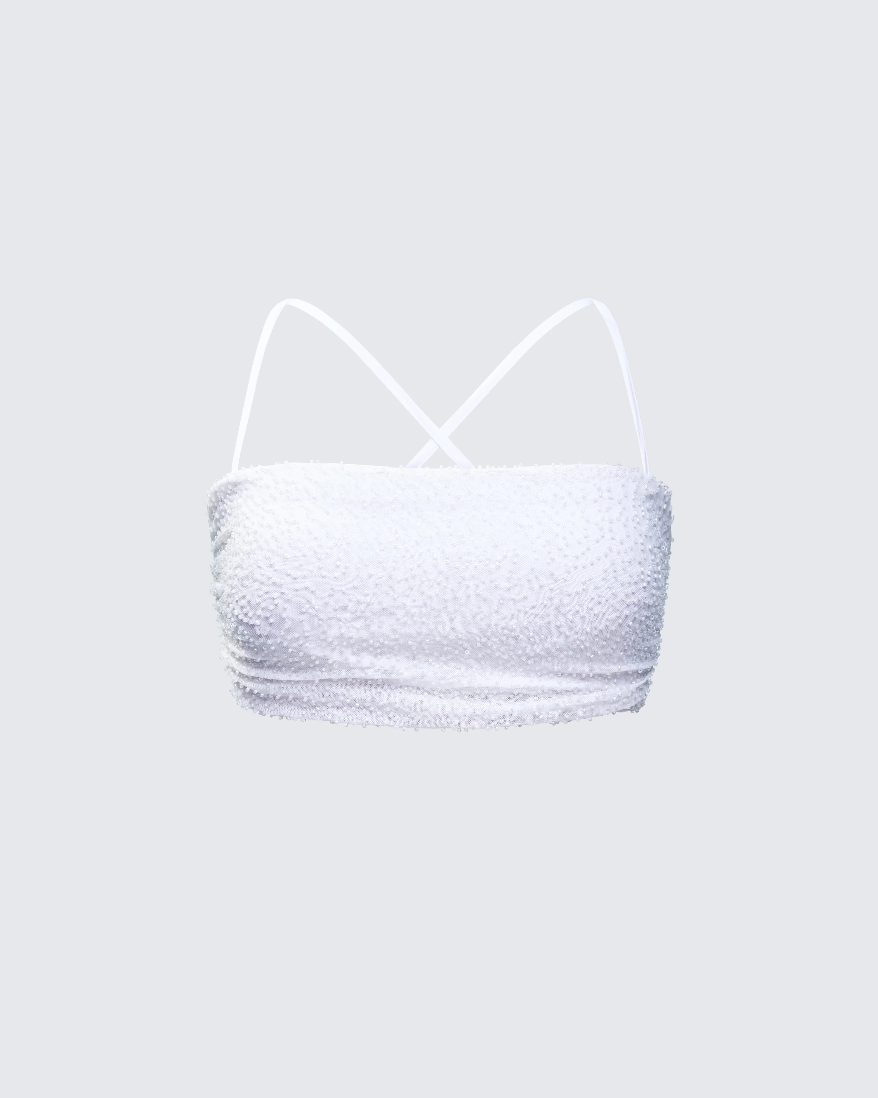 Carly White Beaded Bandeau Top