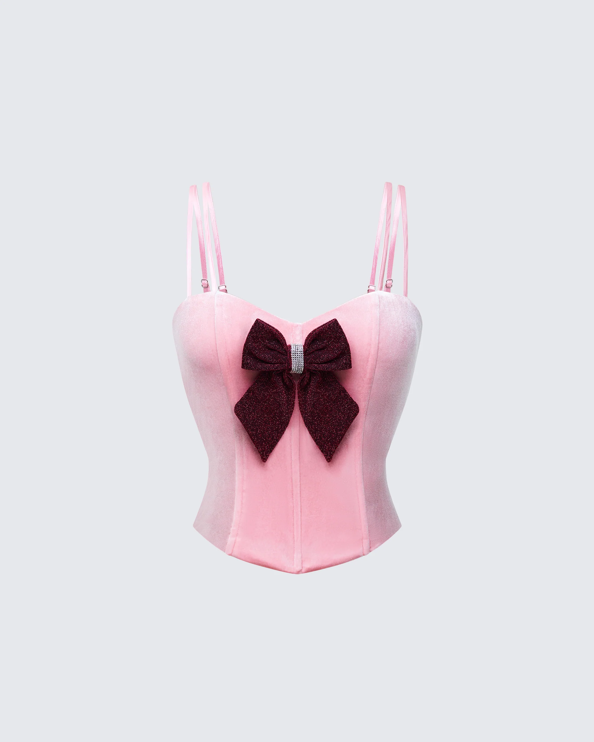 Demy Pink Velvet Bow Detail Corset Top