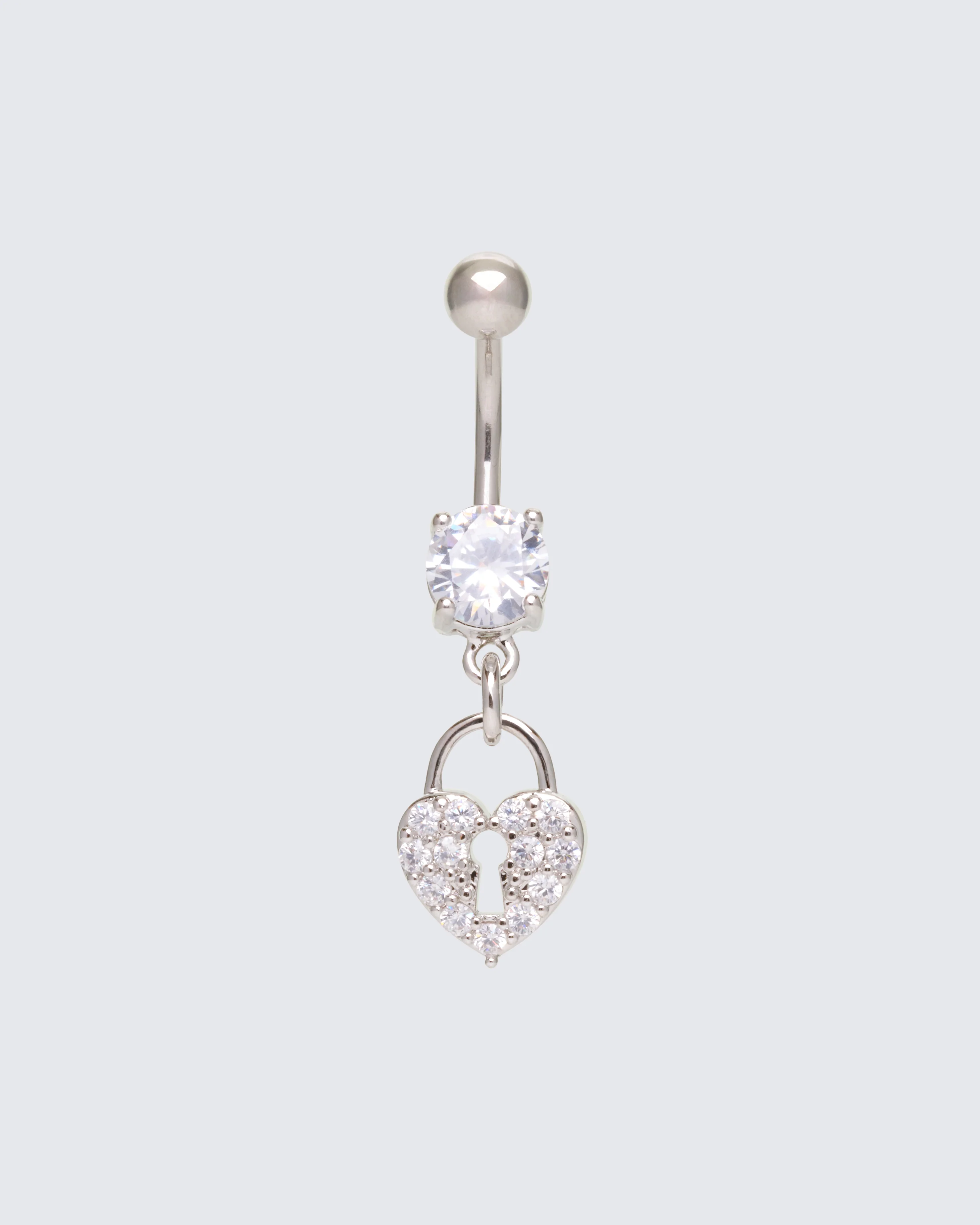 Corinne Silver Heart Lock Belly Bar