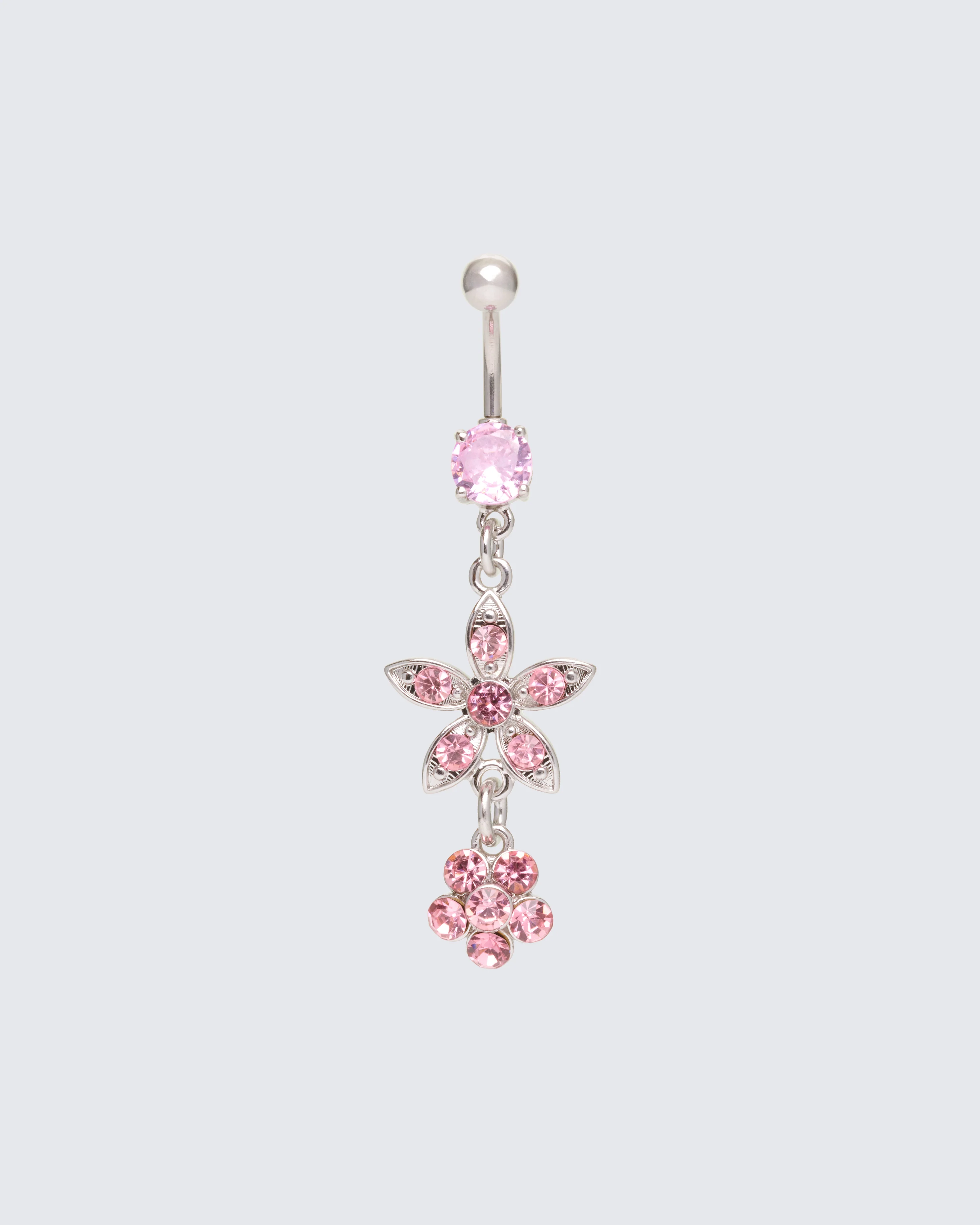 Dasha Pink Flower Dangle Belly Bar